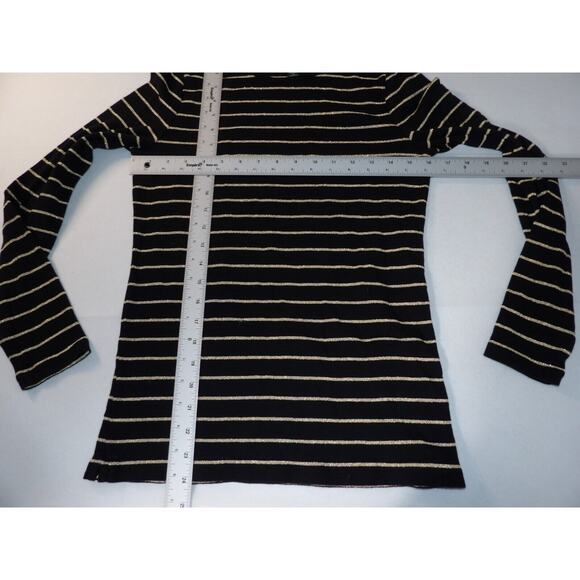Lauren Ralph Lauren Womens Medium Shirt Tee Long Sleeve Black Gold Striped Basic - Picture 8 of 10